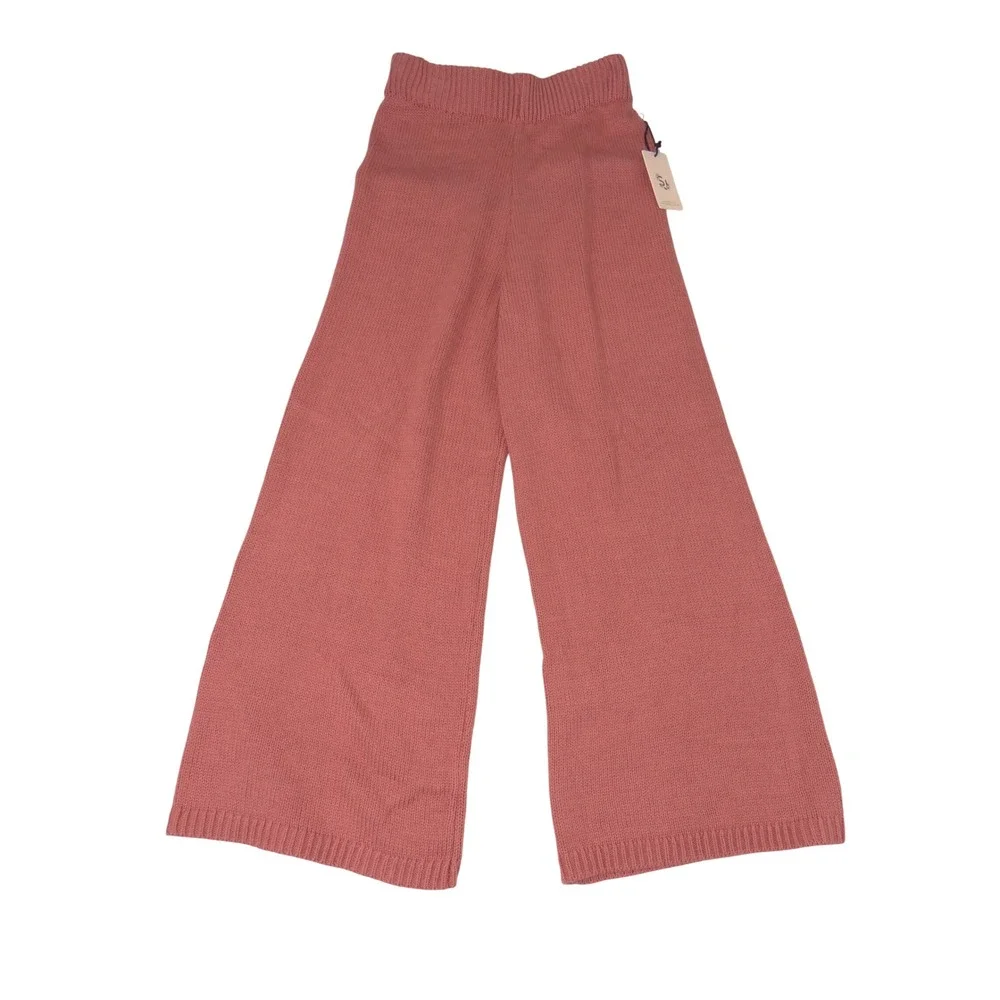 Sincerely Jules Women Wide Leg Knit Pants Terracotta Pink High Waist Small 3966
